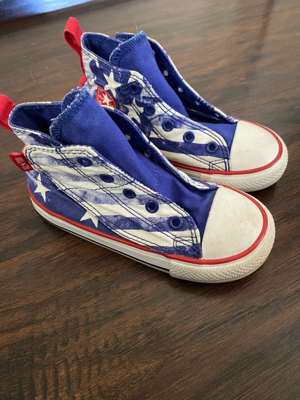 Kids Converse All Star High-Top Sneakers with Star Stripe Print - Blue/Red